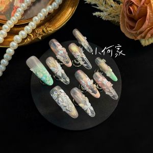 Luxurious Handmade Cat Eye Nail Tips Autumn Winter Fashion Beauty Tools Macaron Color Series Premium Feel Heavy Design Fairy Girl