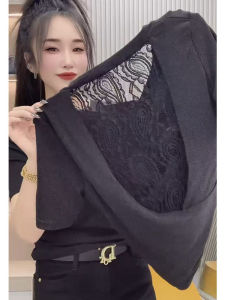 Fashionable Lace Short Sleeve V-Neck T-Shirt Womens Base Shirt Trendy Half Sleeve Spring Summer New Arrival Korean Style Slim Fit