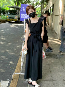 Summer 2025 New Loose Workwear Sleeveless Long One-Piece Pants Womens High Waist Cotton Blend Commute Style Fashionable Belt Design