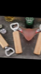 HTF Portable bottle opener with wooden handle soda cup glass opener home tool