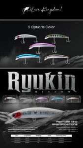 Lure Kingdom Ryukin - Umpan Minnow Sinking 3g - 15.5g Mat ABS Hard Plastic 3D Action VMC Hook Anti Karat