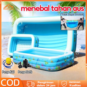 Kolam Renang Anak-anak 210cm Kolam Renang Motif Lucu Bahan Kuat Portable Swimming Pool For Kids/kolam renang anak jumbo Kolam Renang Anak dan Bayi jumbo Tiup Karet Besar Family Inflatable Swimming Pool Luar Ruangan120cm/150cm/180cm/210cm