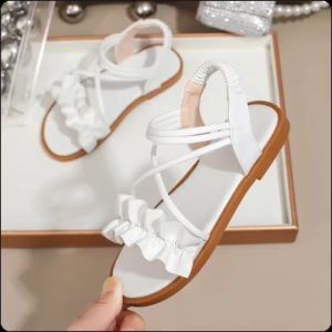 Sendal Anak Perempuan Pesta Usia 3-5 Tahun Karet Belakang Putih Polos