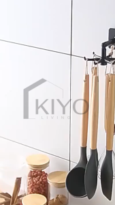 KIYO Gantungan Tempel 6 Kait 360 Derajat / Alat Gantungan Mandi Spatula DLL / Gantungan Putar 6 Hook Serbaguna