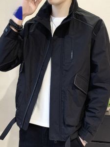 ROMON | Romon Mens Casual Jacket Spring Autumn Fashionable Stand Collar Outdoor Windbreaker Workwear Coat Polyester Fiber Long Sleeve