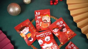 100pcs 5.5cm x 8.5cm Chinese New Year Candy Bag Machine Sealed Bag For Nougat Cookies Chocolate Food Packaging Party Decorations Supplies糖果袋(2715)