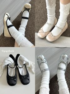 Gogoback Mary Jane Ballet Plates Nữ Giày Có Nút Bướm Phong Cách Cổ Điển Pháp Nước Chìa Khóa Thấp Kim Cương Tăng Chiều Cao