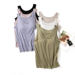 One-Piece Camisole with Chest Pad Long Modal Wear-Free Bra Sleeveless Bottoming Shirt Plus Size Yoga Intimates