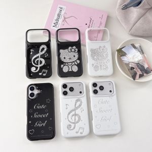 Sanrio | Luxury Cute Musical Note Sanrio Hello Kitty Sparkling Phone Case For iPhone 15 16 17 Pro Max Shockproof Girly Protective Cover