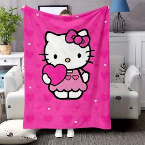 Sanrio | Pink Heart Hello Kitty Flannel Blanket Single Print Cute Soft Fluffy Breathable Durable Couch Home Decor Gift Daily Use Blanket