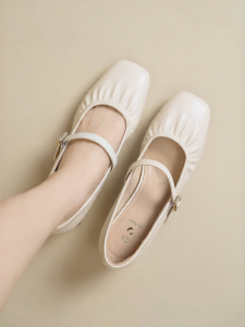 Josiny | French Style Summer Thick Heel White Mary Jane Shoes