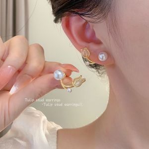 Korean Version of Fishtail Pearl Earrings 2022 New Trendy Temperament S925 Sterling Silver Earrings A Pair of Earring for Women Jewellery
