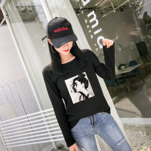 Áo Thun Nữ Dáng Rộng Dài Tay in Họa Tiết Đầu Phong Cách Hàn Quốc Mùa Thu 2021 Áo Thun Nữ Sinh Thời Trang