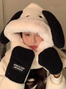 CinvaiKrose | Womens Winter Accessory Set with Thickened and Fuzzy Dog Pattern