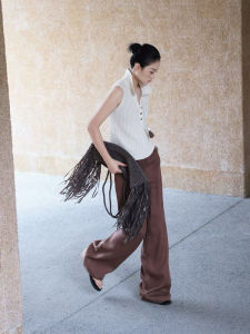 BOGUDU | Summer Simple Beige Vest and Brown Leisure Pants Set