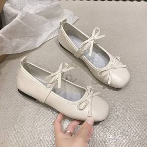 Flat Bottom Slip-On Bean Shoes with Bow Knot Square Head Retro Lazy Persons Shoes Low Help Casual Footwear for Women