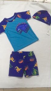Ready【1-10 Tahun】Baju Renang Bayi Dinosaurus Laki-laki Dengan Topi Anak Lengan Pendek Perlindungan