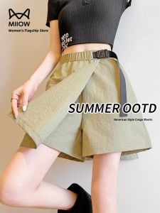 miiow | High Waist A-Line Short Pants Ice Silk Womens Summer New Style Sporty Versatile Skirt Korean Version Commute Style Pocket Detail