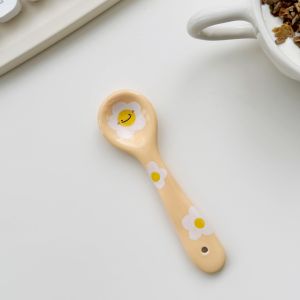 Ceramic Smiling Spoons Cute Ice Cream Spooon Irregular Hand-Pinch Dessert Breakfast Spoons Home Kitchen Tableware Accessories