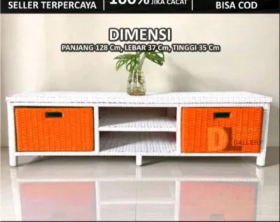 Redy Stok Lemari Rotan Sintetis Laci 2 DVD Meja Tv Rak Buku Susun