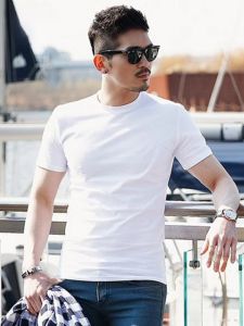 ROMON | Romon Mens Summer White Base Shirt Thin Pure Cotton Half Sleeve Round Neck Casual Ice Silk Short Sleeve T-Shirt Fashionable