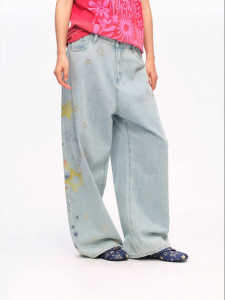JNXS | Studded Fading Print Straight Leg Jeans