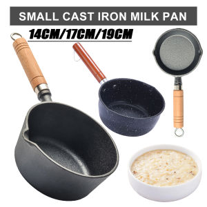 Non-Stick Cooking Saucepan with Pour Spout Cast Iron Hot Oil Pan Wooden Handle Butter Warmer for Pouring Oil Milk Heating Frying