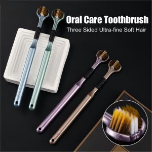 2Pcs Soft Hair Toothbrush Three-sided Fur Toothbrush Comprehensive Cleaning for Teeth Gum and Tongue Oral Health Clean