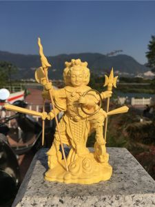 จักรพรรดิ์เทพไม้ไผ่หยาง สามหัวหกแขน สามพระโอษฐ์ ไม้เนื้อแข็ง งานประดิษฐ์ไม้ เครื่องประดับตกแต่งบ้านสไตล์ใหม่คลาสสิก