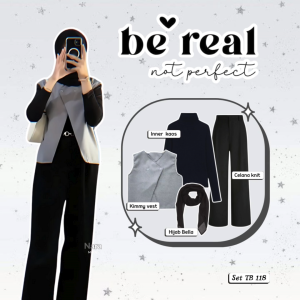 Naramode - Outfit Hijab Kekinian Oneset 4 IN 1 (Vest + Inner Manset + Celana Knit + Hijab) OOTD Hangout Cocok buat Remaja Dewasa TB 118