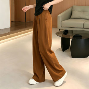 MANWUJINGLING | Womens Khaki Lightweight Summer Casual Straight-Leg Tencel and Linen Blend Trousers