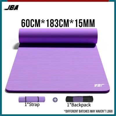 JBA Yoga Mat For Workout 15MM Thick Extra Wide 80cm Anti Tear With Carrying Bag Premium NBR Mat Exercise Pad Durable Portable Yoga Matt Makapal Workout Mat For Men