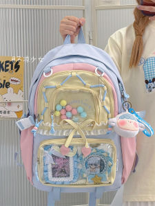 กระเป๋าเป้สะพายหลังนักเรียนมัธยมปลายความจุขนาดใหญ่ กระเป๋าเป้สะพายหลังผู้ใหญ่ลายโบว์ผีเสื้อขอบลูกไม้ป้องกันการเจ็บปวดสำหรับเด็กและเยาวชน