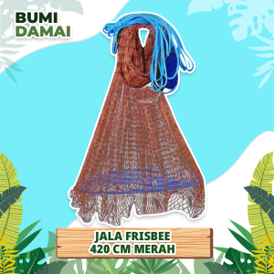 Bumi Damai Jala Jaring Lempar Frisbee 420 CM Benang Ban Merah Mesh Pancing Penangkap Perangkap Ikan Udang Kepiting Piring Bulat Fishing Throw Net Cage