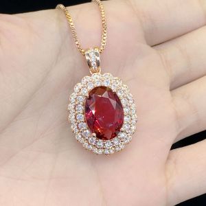 New Temperament and Luxurious Oval Ruby Tourmaline Color Treasure Pendant Female Rose Gold Clavicle Necklace Festival Wedding Jewelry Exquisite Gift Jewelry
