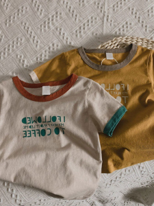 เสื้อยืดคอกลมแขนสั้นผ้าฝ้ายแท้สำหรับเด็กผู้ชายและเด็กผู้หญิง ทรงเข้ารูป ทรงหลวม สไตล์ย้อนยุค ทรงเข้ารูป ทรงเข้ารูป