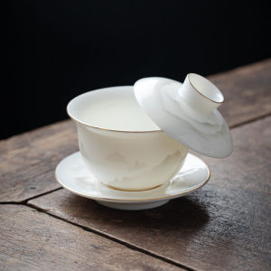 Premium White Porcelain Tea Cup Yulan Jade Tea Bowl Rotatable Slip-resistant Ceramic Gongfu Tea Set Single Piece Tea Brewing Utensil