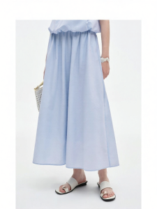 Elastic Waist Cotton Blend A-Line Skirt Slimming and Pleated