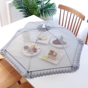 LUMAO Tudung Saji Cantik Dish Covers Foldable Breathable Vintage Mesh Lace Metal Food Cover Penutup Pinggan Mangkuk Fly-Proof Insect-Proof Food Cover