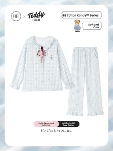 Bộ đồ ngủ BE Teddy Bear nữ làm bằng cotton nguyên chất dài tay mặc được ngoài trời