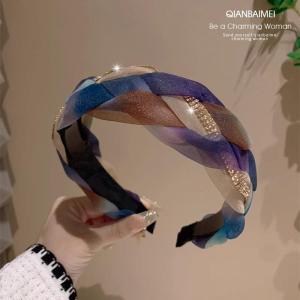 Colorful Patchwork Woven Mesh Hairband High Hairline Pressure Hair Clip Womens New 2024 Anti-Slip Fashion Hair Accessories