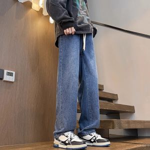 Mens Loose Straight Leg Jeans Black Vintage Casual Long Pants Autumn American Style Cotton Polyester Blend Wear Resistant