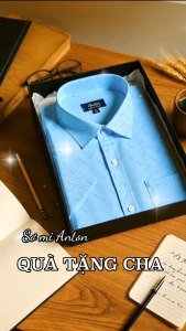 Áo Sơ Mi Nam Công Sở Thương Hiệu Anton Trung Niên Ngắn Tay Sợi Tre Màu Xanh Ngọc Họa Tiết -GD560