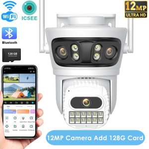 12MP Outdoors Wifi Camera 6K HD Triple Lens Triple Screens PTZ IP Security Camera Human Auto Tracking Waterproof CCTV Cam ICSEE