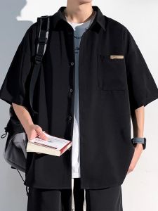 Ice Silk Short Sleeve Shirt Mens Summer Thin Casual Loose Breathable Fashionable Japanese Brand Cool Feeling Shirt