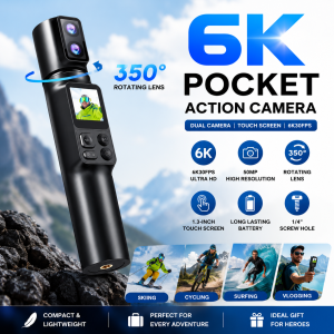 Ekleva máy ảnh thể Thao Bỏ túi có thể xoay 350 ° 6K Camera hành động Zoom 5x camera quay video thể thao Webcam Wifi 50MP