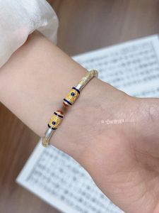 9999 Fine Silver Handmade Ancient Gold-Leafing Tang Grass Pattern Bracelet Solid Silver Womens Cuff Bracelet Floral Design