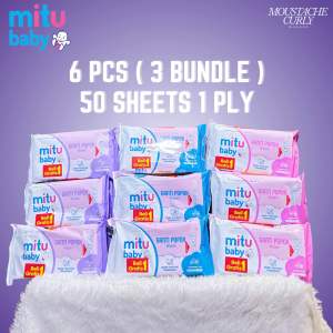 3 Bundle Tisu Basah / Tissue Bayi Mitu Wipes 6 Pcs 50 Sheets 1 Ply ( Beli 1 Gratis 1 )