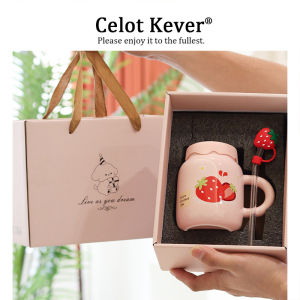Cute Ceramic Mug With Lid and Straw Anti-Scald