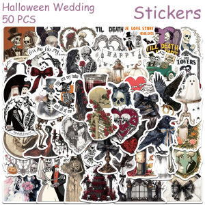 50 Pcs Halloween Wedding Stickers Creative Waterproof Vinyl Decals for Journal Phone Case Laptop Water Bottle Gift